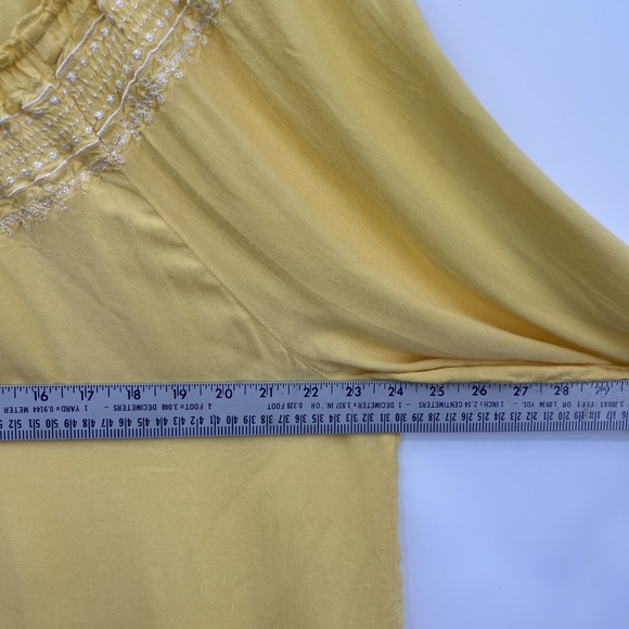 Women's XL Top Yellow Embroidery Peasant Boho Tunic Coastal Festival Comfy - Picture 7 of 9